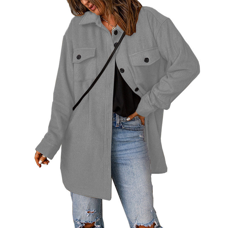 Women's Corduroy Solid Color Single Breasted Casual Lapel Woolen Jacket - AMAZEALL