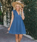 Lace Dresses With Pocket Summer Sleeveless Jacquard Cutout V-Neck Beach Dress - AMAZEALL