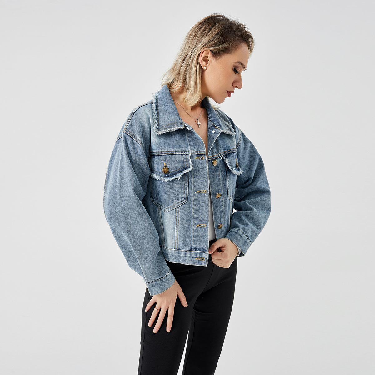 Women's Denim Long Sleeve Jacket Fashion Top - AMAZEALL