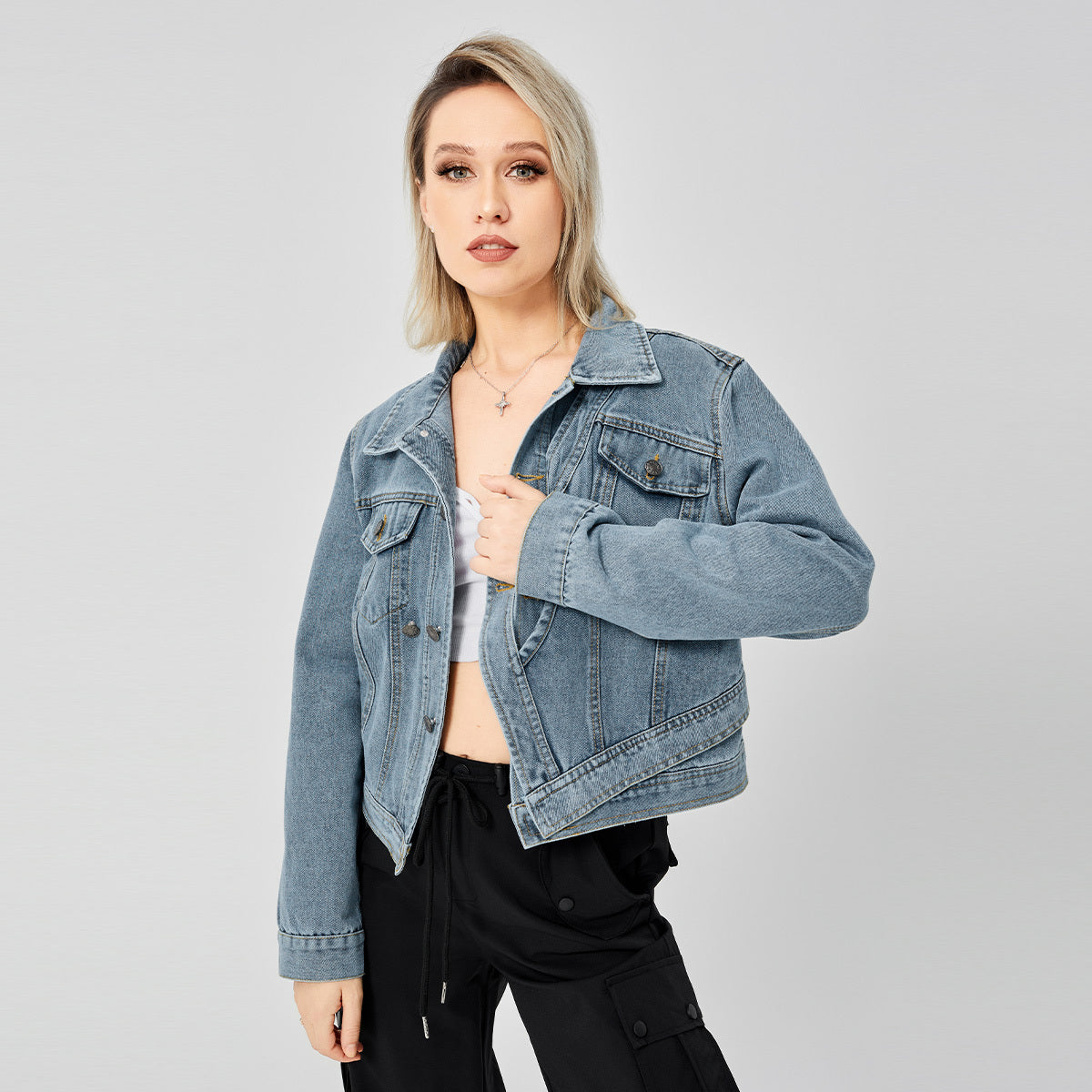 Women's Denim Long Sleeve Designed Jacket Fashion Top - AMAZEALL